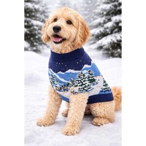 Holiday Lane Dog Sweater PET XL Winter Knit Snow Village Scene